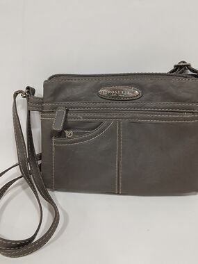 Rosetti Gray Faux Leather Crossbody Wristlet Purse Multiple Pockets Adjustable